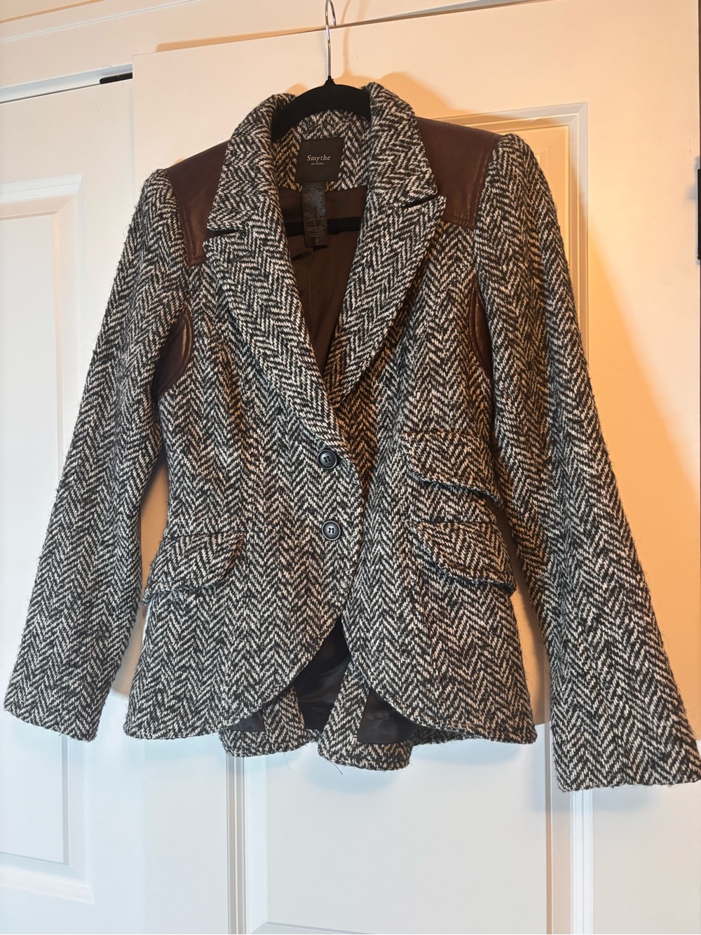 Smythe Women's Herringbone Tweed Blazer Jacket in Black & White